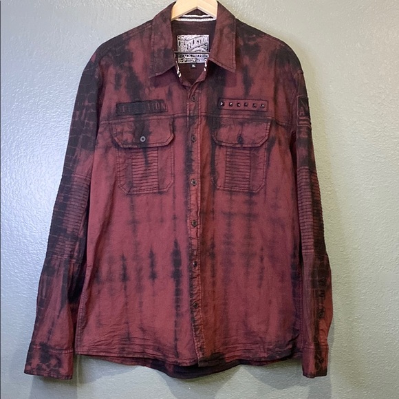 Affliction Men’s XL button up shirt, red and black, long sleeve, heavyweight - Picture 1 of 10